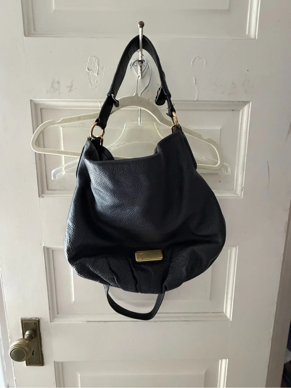 Marc Jacobs Black Leather Hobo Bag with Gold Hardware